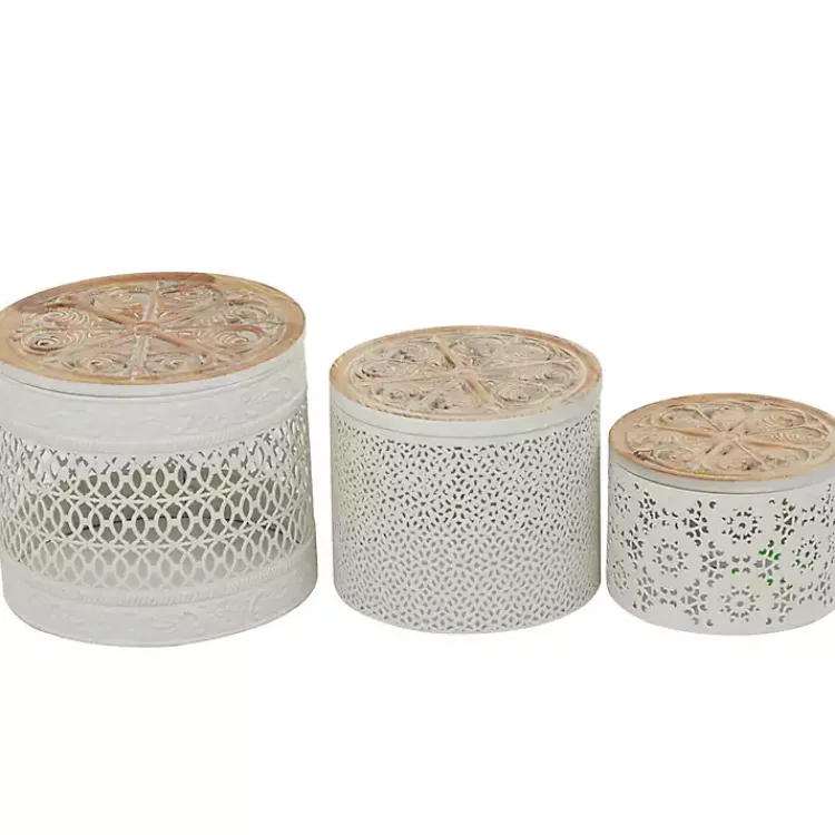 Round Intricate Laser Cut Boxes, Set of 3 Baskets & Boxes