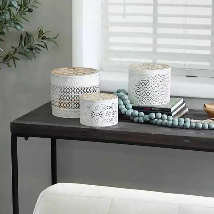 Round Intricate Laser Cut Boxes, Set of 3 Baskets & Boxes