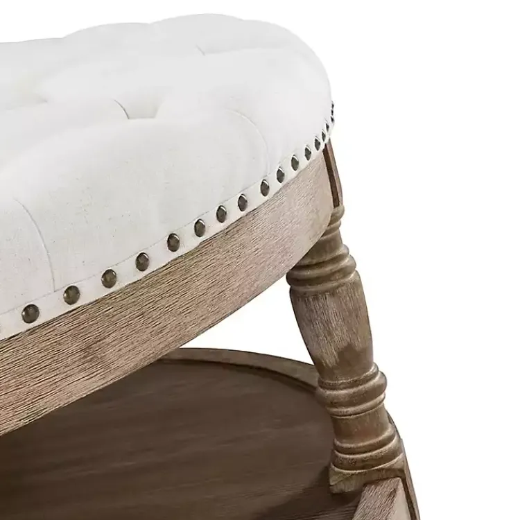 Kirklands Home Benches & Ottomans|Round Cepheus Tufted Ottoman Ivory
