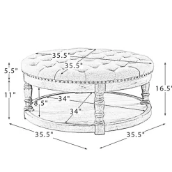 Kirklands Home Benches & Ottomans|Round Cepheus Tufted Ottoman Ivory