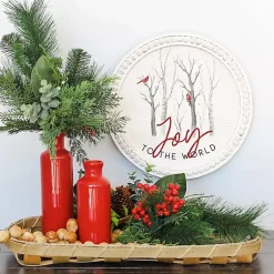 Clearance Round Joy to the World Cardinals Wall Plaque Christmas Art & Wall Decor
