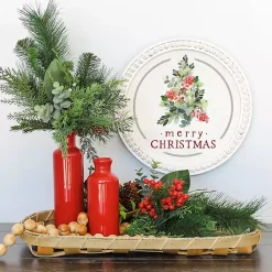 Online Round Merry Christmas Holly Tree Wall Plaque Christmas Art & Wall Decor