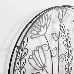 Kirklands Home Wall Plaques|Round Metal Floral Cutout Wall Plaque Black
