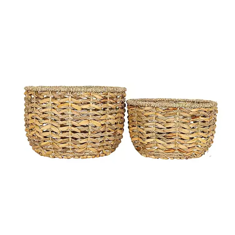 New Round Natural Woven Hyacinth Baskets, Set of 2 Baskets & Boxes