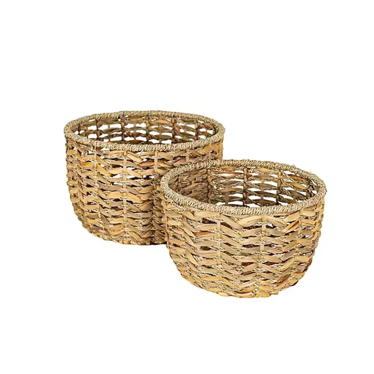 New Round Natural Woven Hyacinth Baskets, Set of 2 Baskets & Boxes