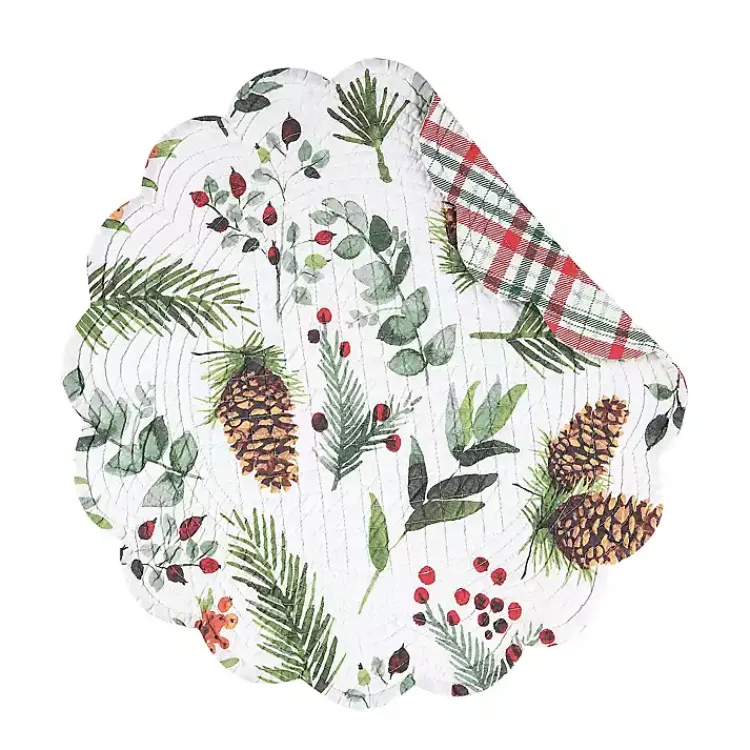 New Round Pinecone and Plaid Placemats, Set of 6 Christmas Dining & Entertaining