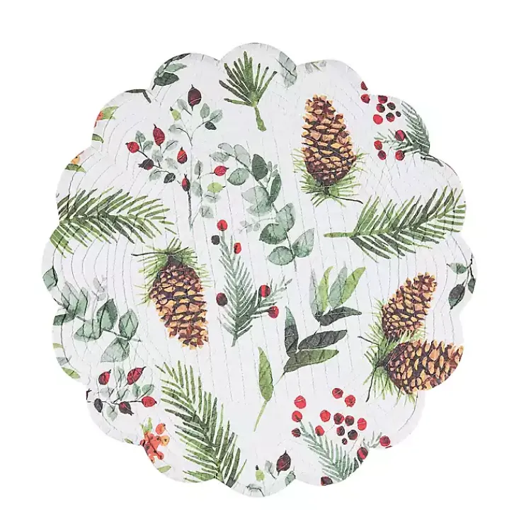 New Round Pinecone and Plaid Placemats, Set of 6 Christmas Dining & Entertaining