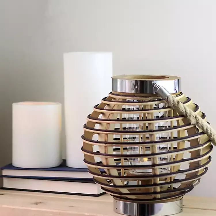 Online Round Rattan Hurricane Lantern with Jute Rope Lanterns