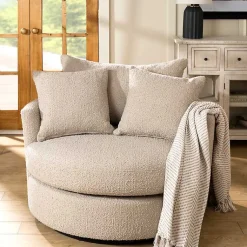 Kirklands Home Accent Chairs|Round Sand Boucle Swivel Accent Chair Tan