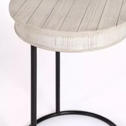 Kirklands Home Accent & End Tables|Round Savannah Wood and Metal C-Table White