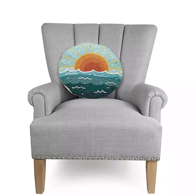 Online Round Sun Seascape Hooked Wool Pillow Pillows