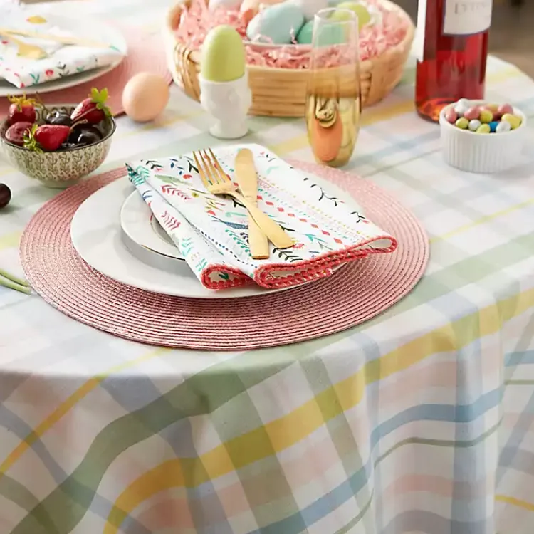 Kirklands Home Table Linens|Round Sweet Spring Plaid Tablecloth, 70 in. Multi