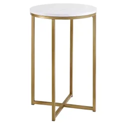 Kirklands Home Accent & End Tables|Round Marble and Gold Accent Table White