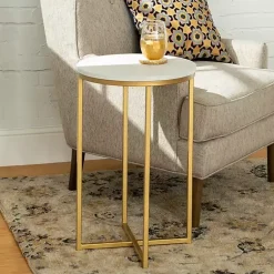Kirklands Home Accent & End Tables|Round Marble and Gold Accent Table White