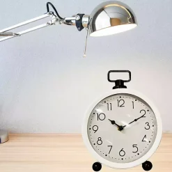 Round White Metal Tabletop Clock Decorative Accents