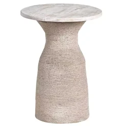 Kirklands Home Accent & End Tables|Round washed Wood and Rope Accent Table White