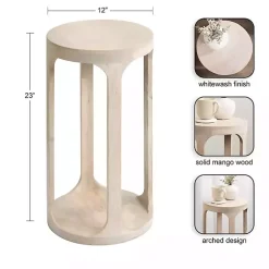 Kirklands Home Accent & End Tables|Round washed Wood Dani Accent Table White