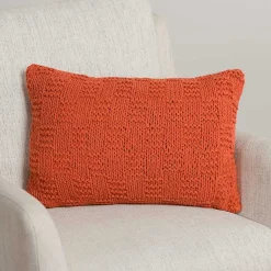 Online Rust Knit Checkerboard Lumbar Pillow Pillows
