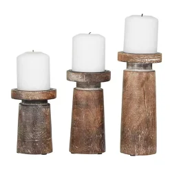 Hot Rust Rustic Mango Wood 3-pc. Candle Holder Set Candle Holders