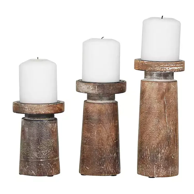 Hot Rust Rustic Mango Wood 3-pc. Candle Holder Set Candle Holders