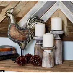 Hot Rust Rustic Mango Wood 3-pc. Candle Holder Set Candle Holders