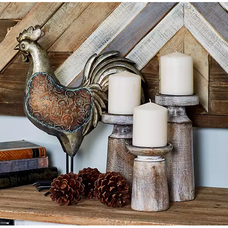 Hot Rust Rustic Mango Wood 3-pc. Candle Holder Set Candle Holders