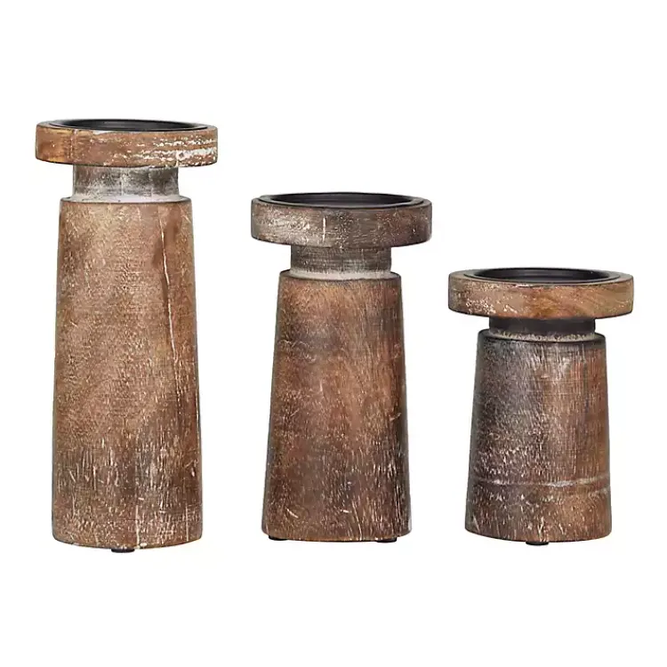 Hot Rust Rustic Mango Wood 3-pc. Candle Holder Set Candle Holders