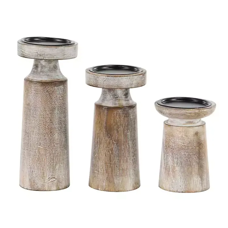 Hot Rust Rustic Mango Wood 3-pc. Candle Holder Set Candle Holders