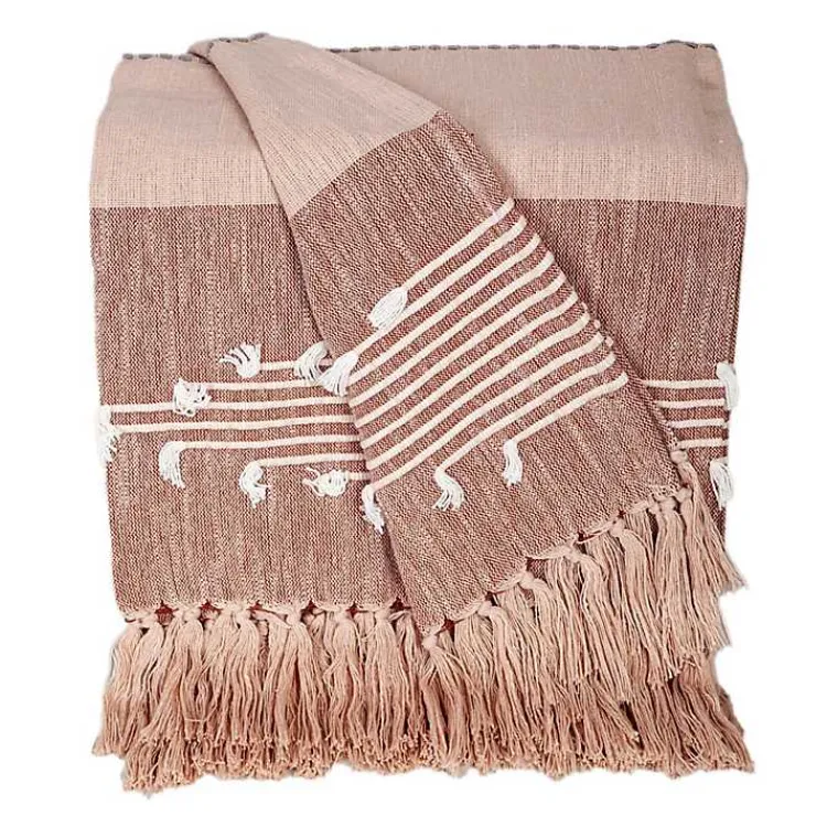 Clearance Rust Slub Striped Tassel Throw Blankets & Throws