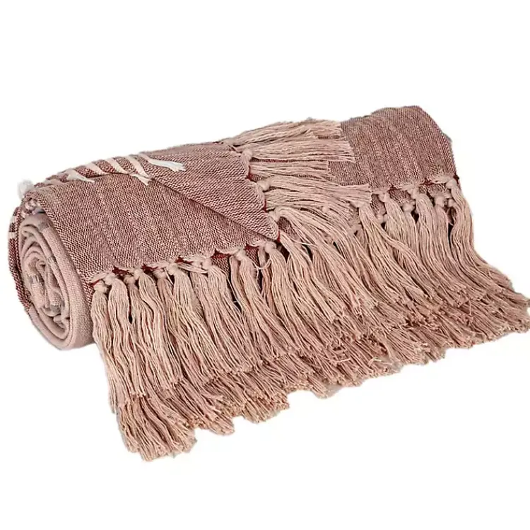 Clearance Rust Slub Striped Tassel Throw Blankets & Throws