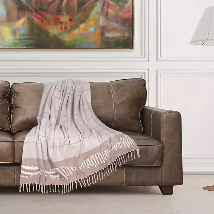 Clearance Rust Slub Striped Tassel Throw Blankets & Throws