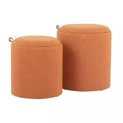 Kirklands Home Benches & Ottomans|Rust Upholstered Ottomans with Tray Tops, Set of 2 Orange