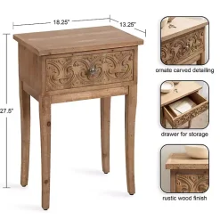 Kirklands Home Accent & End Tables|Rustic Ornate Carved Wood Accent Table Brown