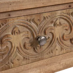 Kirklands Home Accent & End Tables|Rustic Ornate Carved Wood Accent Table Brown