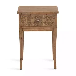 Kirklands Home Accent & End Tables|Rustic Ornate Carved Wood Accent Table Brown