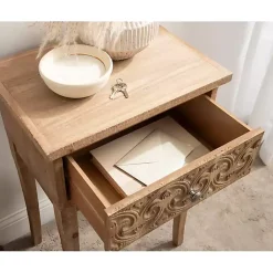 Kirklands Home Accent & End Tables|Rustic Ornate Carved Wood Accent Table Brown