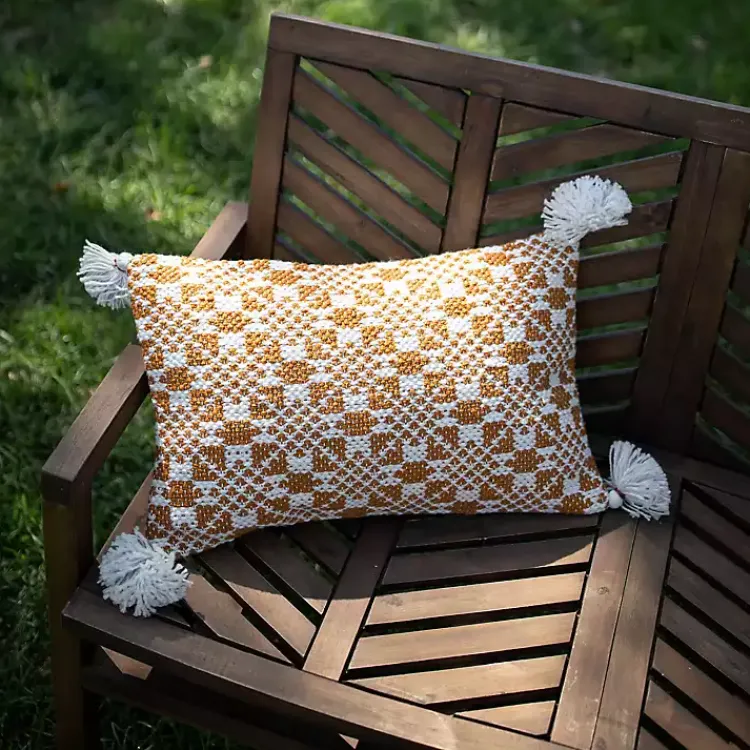 Kirklands Home Outdoor Cushions & Pillows|Rustic Cross Stitch Outdoor Lumbar Pillow