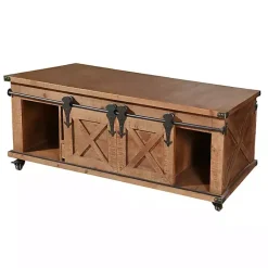 Kirklands Home Coffee Tables|Rustic Fir Wood Rolling Barn Door Coffee Table Tan