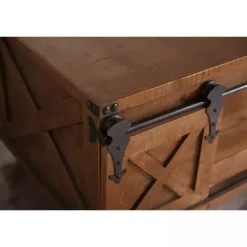 Kirklands Home Coffee Tables|Rustic Fir Wood Rolling Barn Door Coffee Table Tan