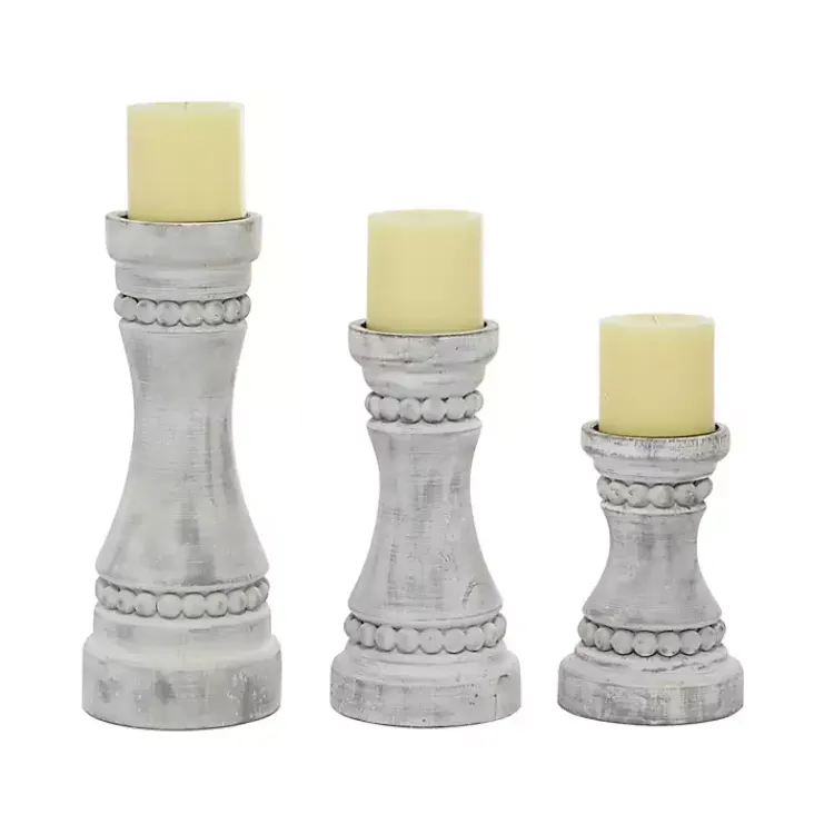 Outlet Rustic Gray Carved 3-pc. Candle Holder Set Candle Holders
