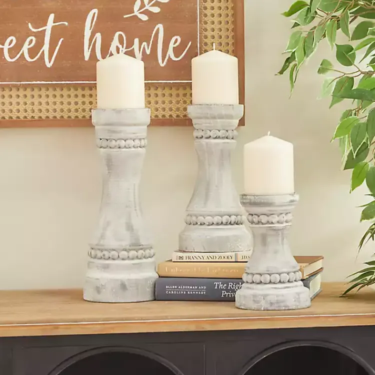Outlet Rustic Gray Carved 3-pc. Candle Holder Set Candle Holders