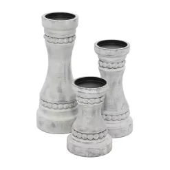 Outlet Rustic Gray Carved 3-pc. Candle Holder Set Candle Holders