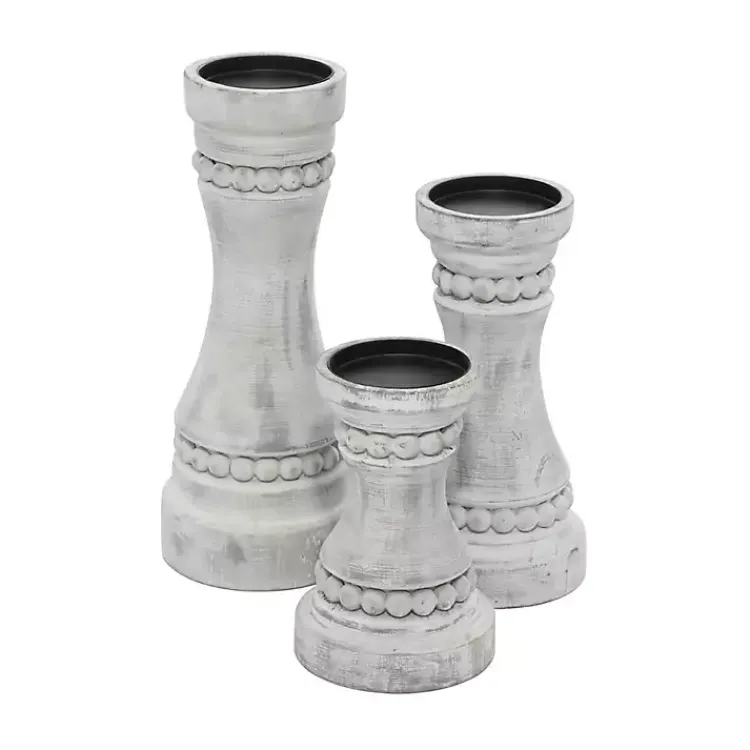 Outlet Rustic Gray Carved 3-pc. Candle Holder Set Candle Holders