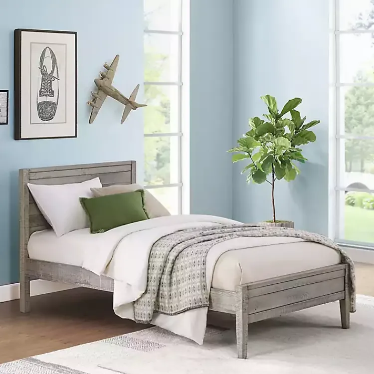 Kirklands Home Beds & Headboards|Rustic Gray Pine Panel Twin Bed Frame