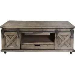 Kirklands Home Coffee Tables|Rustic Wood Rolling Barn Door Coffee Table Gray