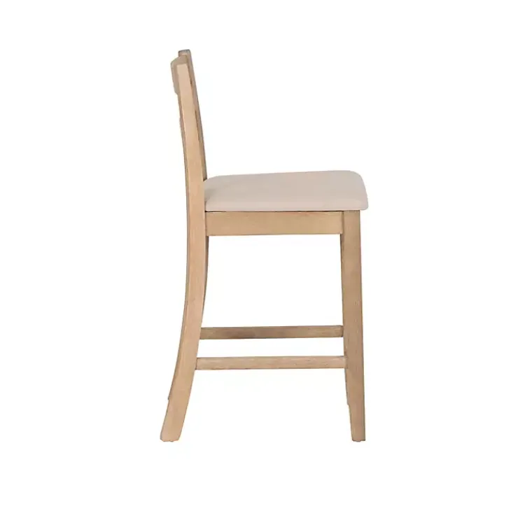 Kirklands Home Bar Stools & Counter Height Stools|Rustic Graywash Wood Upholstered Counter Stool Brown