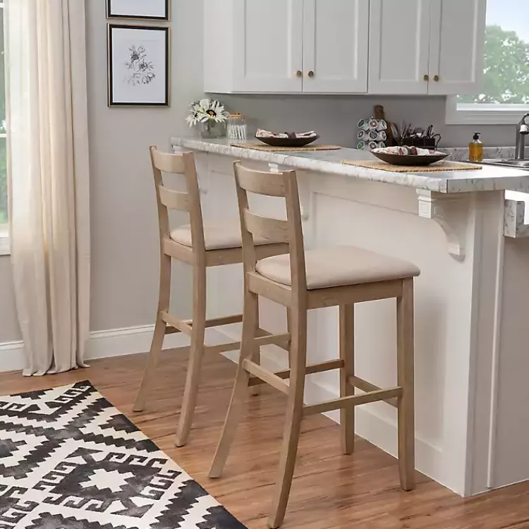 Kirklands Home Bar Stools & Counter Height Stools|Rustic Graywash Wood Upholstered Bar Stool Brown