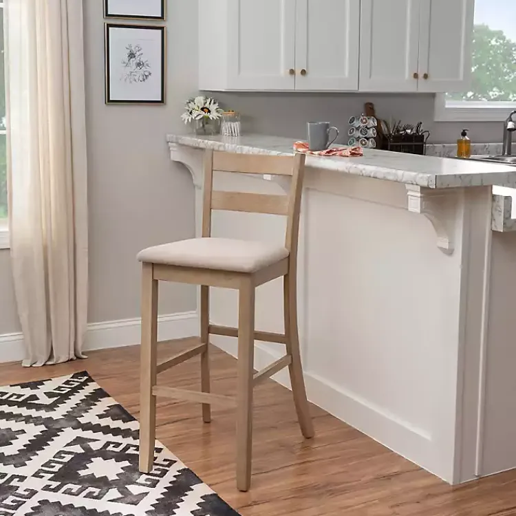 Kirklands Home Bar Stools & Counter Height Stools|Rustic Graywash Wood Upholstered Bar Stool Brown