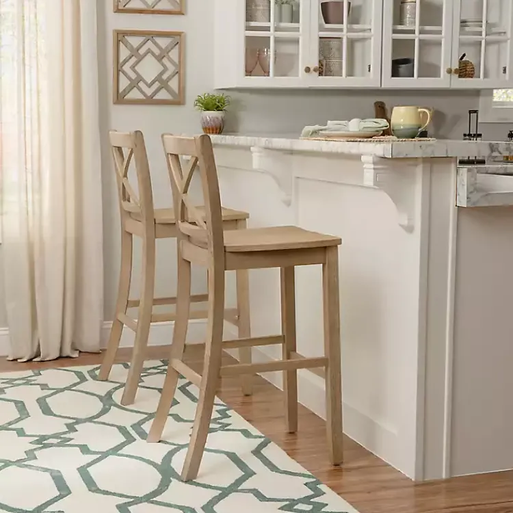 Kirklands Home Bar Stools & Counter Height Stools|Rustic Graywash Wood X Back Bar Stool Brown