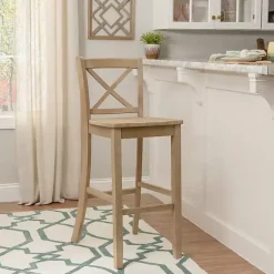 Kirklands Home Bar Stools & Counter Height Stools|Rustic Graywash Wood X Back Bar Stool Brown